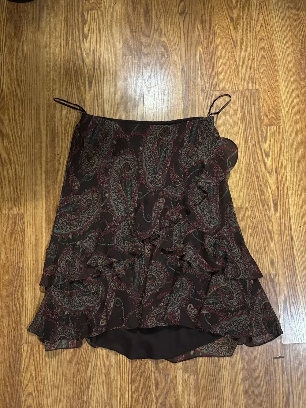 Chocolate Brown Burgandy Fall Flowy Boho Paisley Maxi Skirt